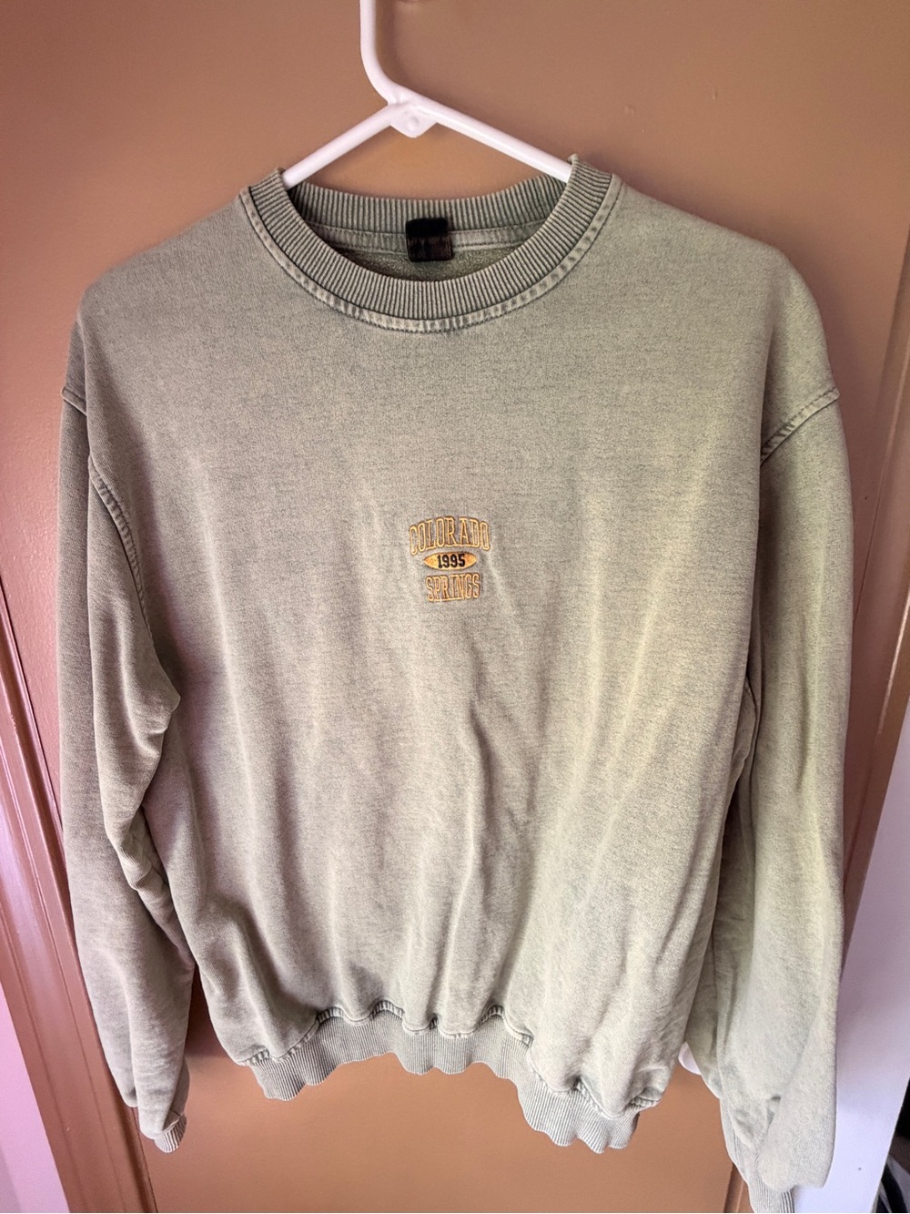 Urban Outfitters Sage Green Crewneck Sweatshirt with Yellow Embroidery